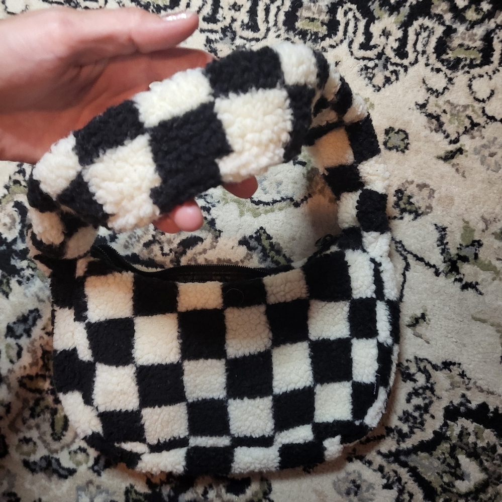 Vans Black and White Checkered Fuzzy Purse